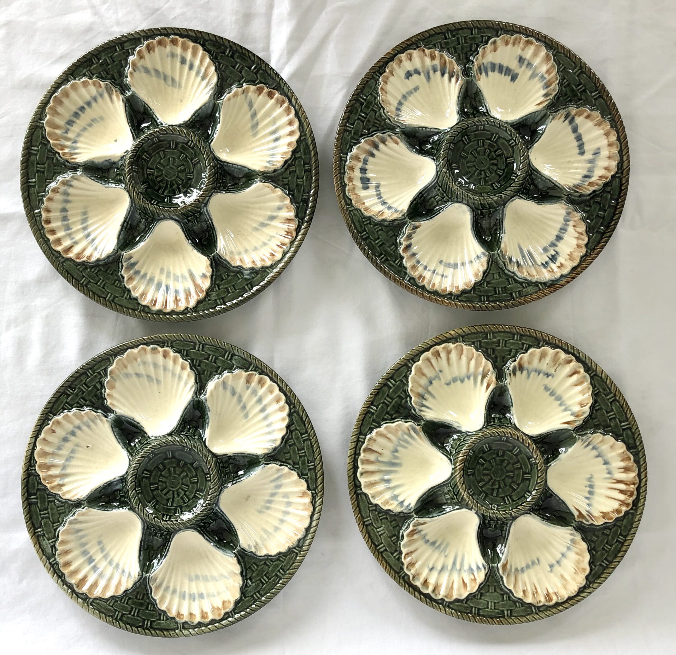 19th c. Majolica Oyster /Clam Plates S/4