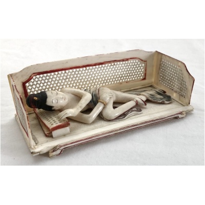 19th c. Chinese Carved Woman on Daybed