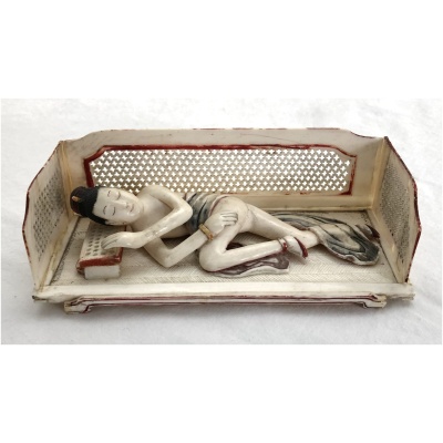 19th c. Chinese Carved Woman on Daybed