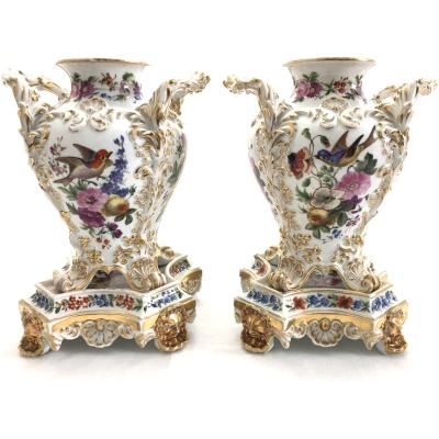 19th c. Pair Jacob Petit Vases w/Stands