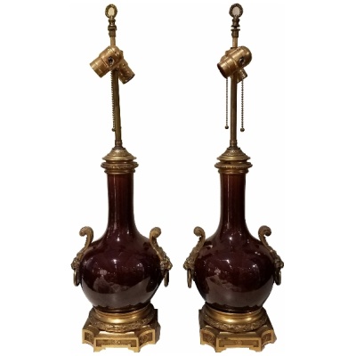 19th c. Pair Brown Lamps w/French Mounts