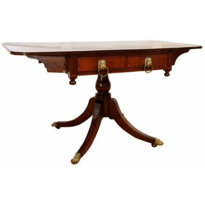 19th c. Mahogany Sofa Table w/Lion Heads