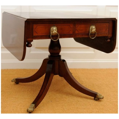 19th c. Mahogany Sofa Table w/Lion Heads