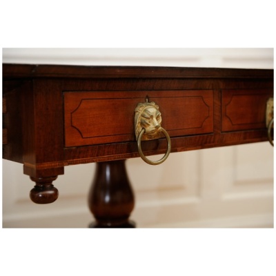 19th c. Mahogany Sofa Table w/Lion Heads