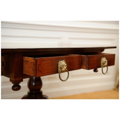 19th c. Mahogany Sofa Table w/Lion Heads