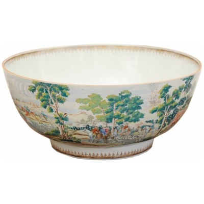 18th c. Chinese Export Hunt Punch Bowl