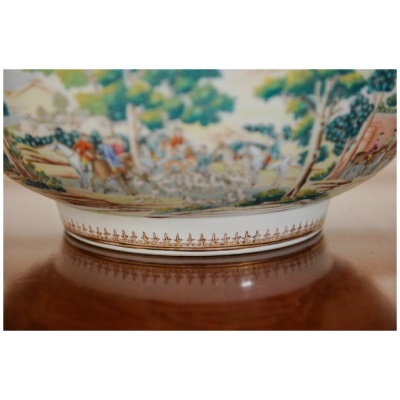 18th c. Chinese Export Hunt Punch Bowl