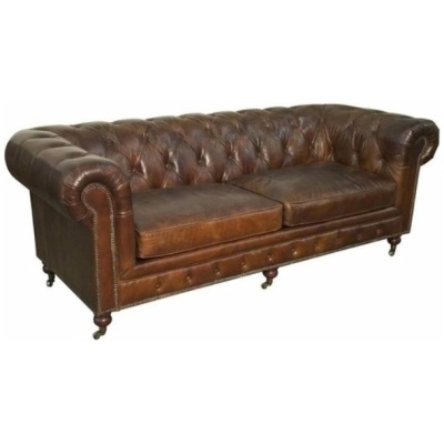 Vintage Chesterfield 84" Leather Sofa