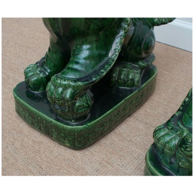 19th c. Pair of Green Glazed Foo Dogs