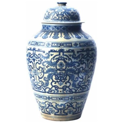 A Large Pair of Blue & White Temple Jars