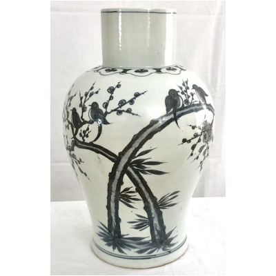 Large Blue & White Vase with Birds