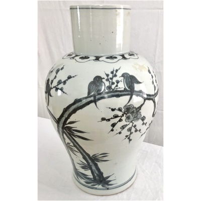 Large Blue & White Vase with Birds