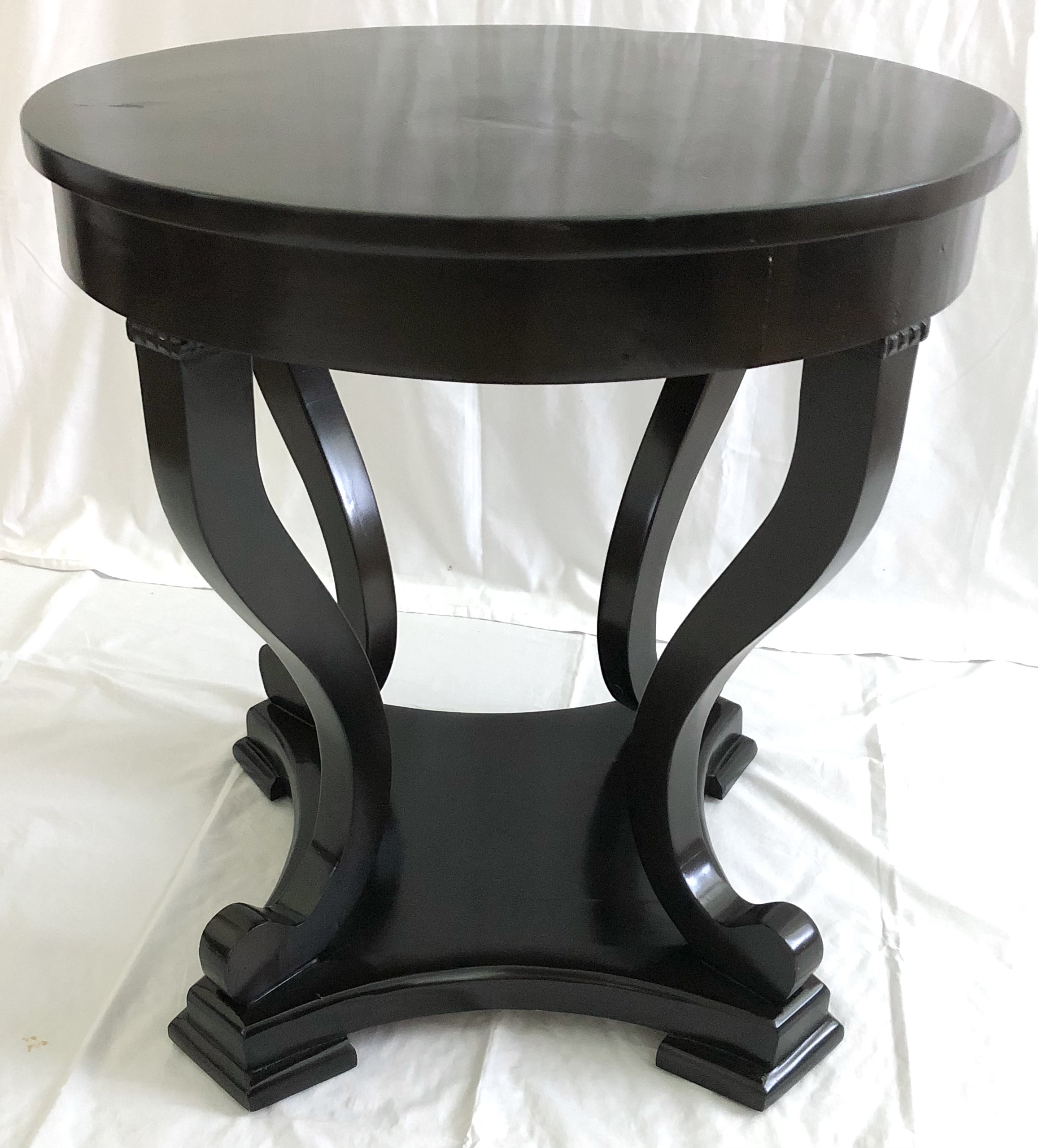 Vintage Black Lacquer Scroll End Table