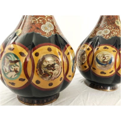 19th c. Japanese Cloisonne Bottle Vases