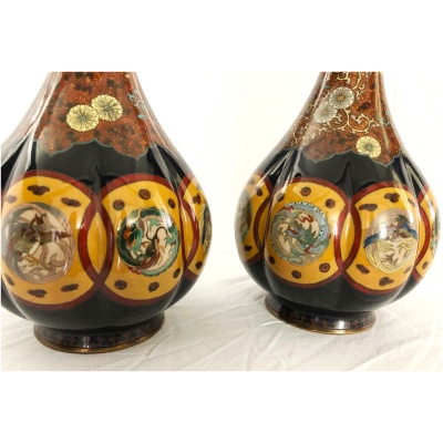 19th c. Japanese Cloisonne Bottle Vases