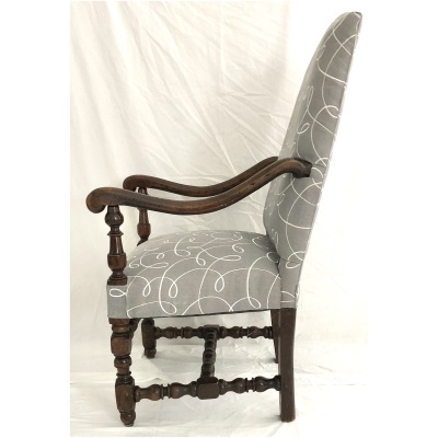 19th c. French Walnut Fauteuil w/Grey