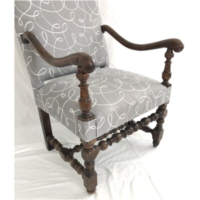 19th c. French Walnut Fauteuil w/Grey