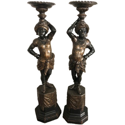 19th c. Pair of Blackamoor Pedestals