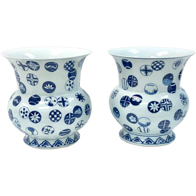 Pair of Aesthetic Blue & White Pots