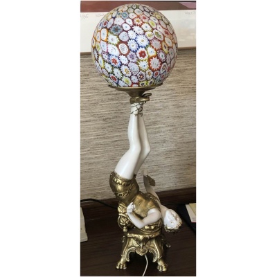 Art Deco French Lamp w/Millefiori Globe