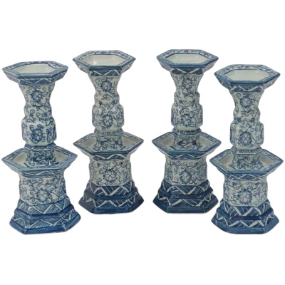 Blue & White Delft Candle Holders Set/4