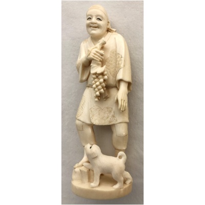 Antique Japanese Okimono of Man & Dog