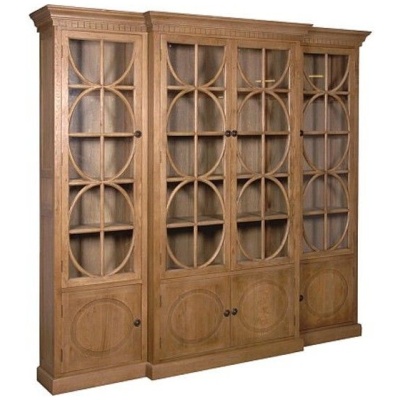 Weathered Oak Breakfront Bookcase